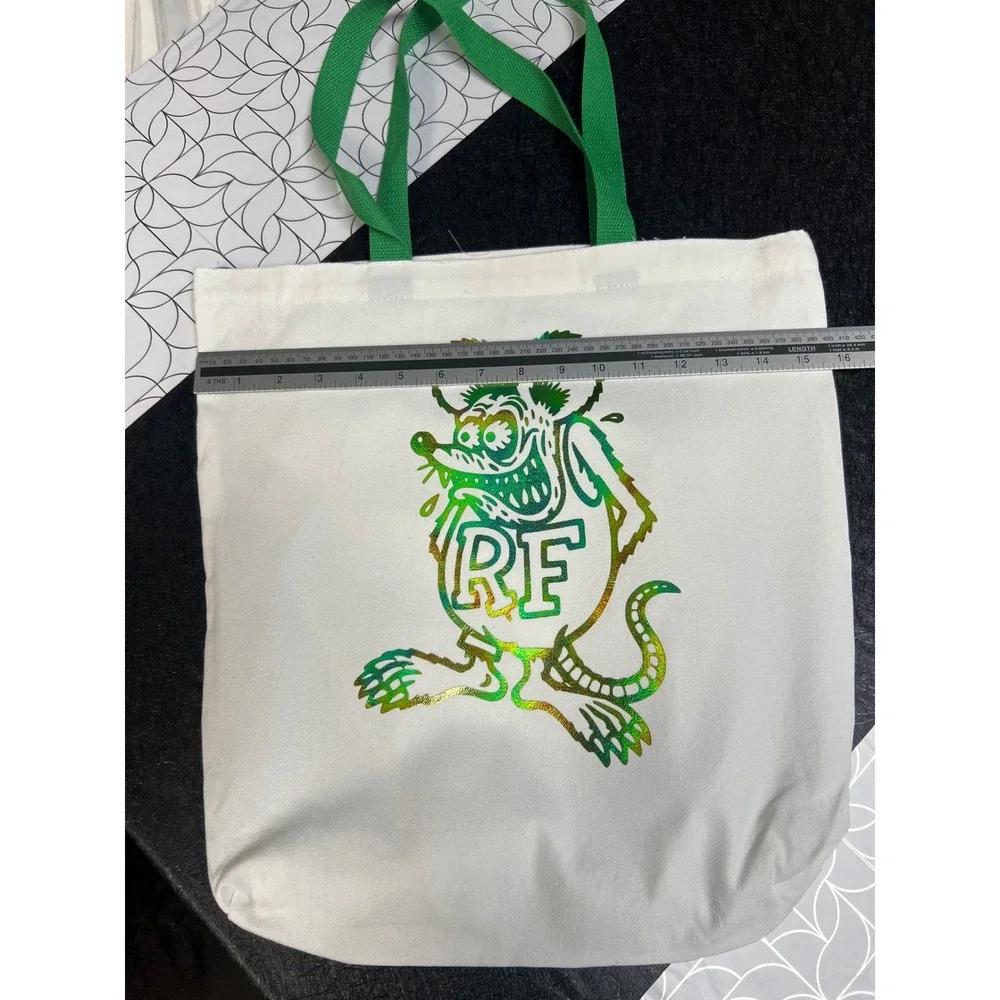 Rat Fink Tote Bag Unisex OS White Excellent Iridescent Graphic Canvas
